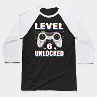 6Th Birthday Boy Level 6 Unlocked Video Gamer 6 Years Old Baseball T-Shirt